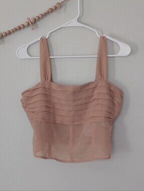Abercrombie & Fitch Nude Sheer Pleated Zip Back Crop Top NWT Small